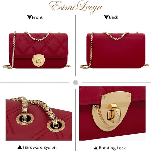 Red Mini Handbag with Golden Chain Crossbody for Women - Twist Lock, Spacious, V - Picture 2 of 6